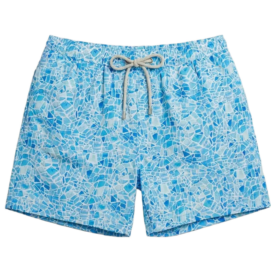 Mc2 Saint Barth – Micro Fantasy Mosayck blue boxer swim shorts – front view with drawstring