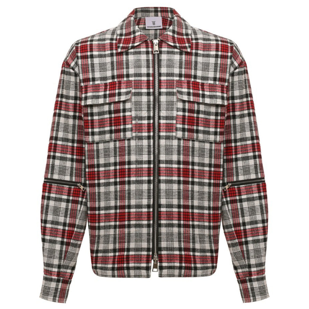 Diego Venturino – Tartan All-Zip Jacket – Front packshot in red, black and white checks