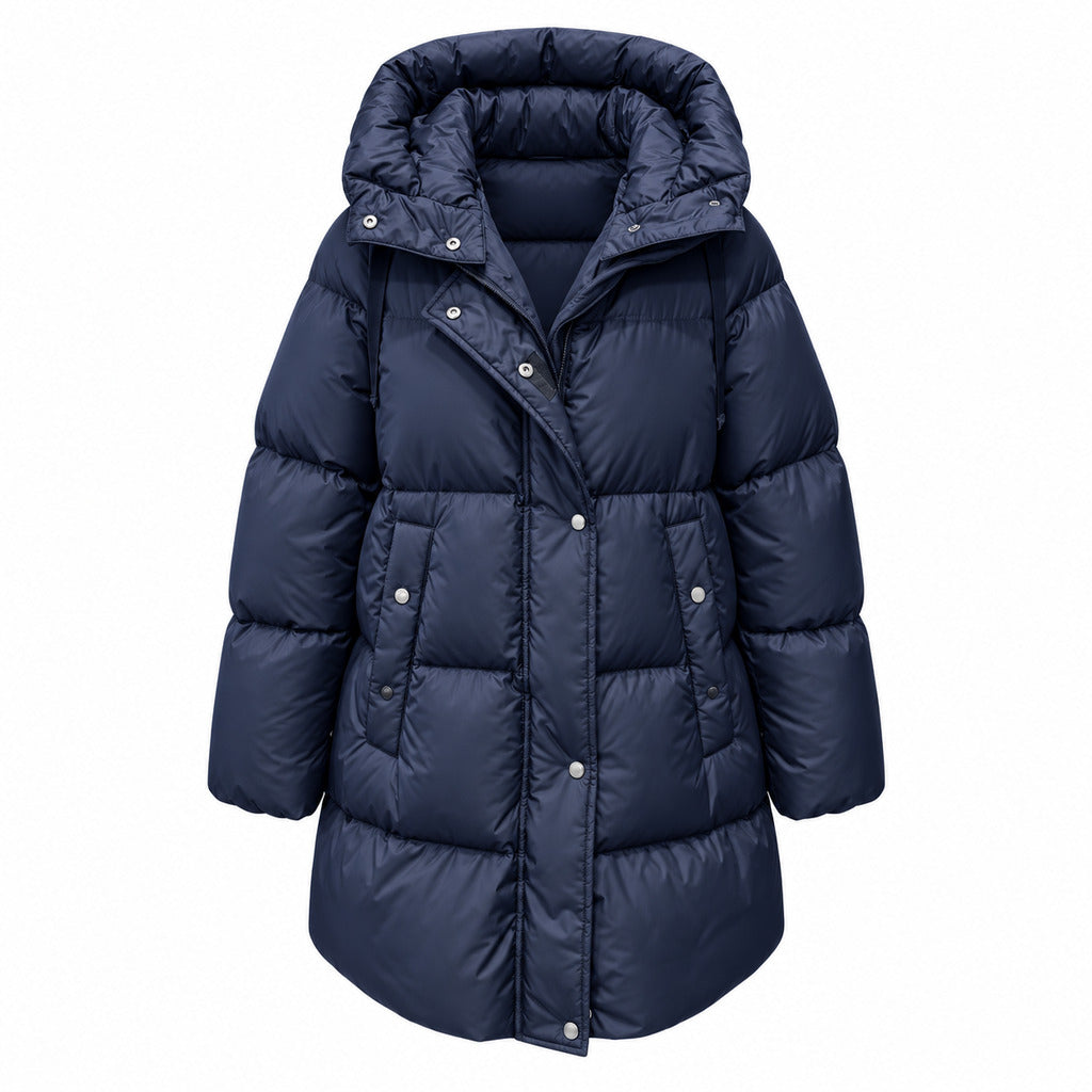 Moorer – giubbbotto lungo nairobi long jacket – front packshot with raised hood