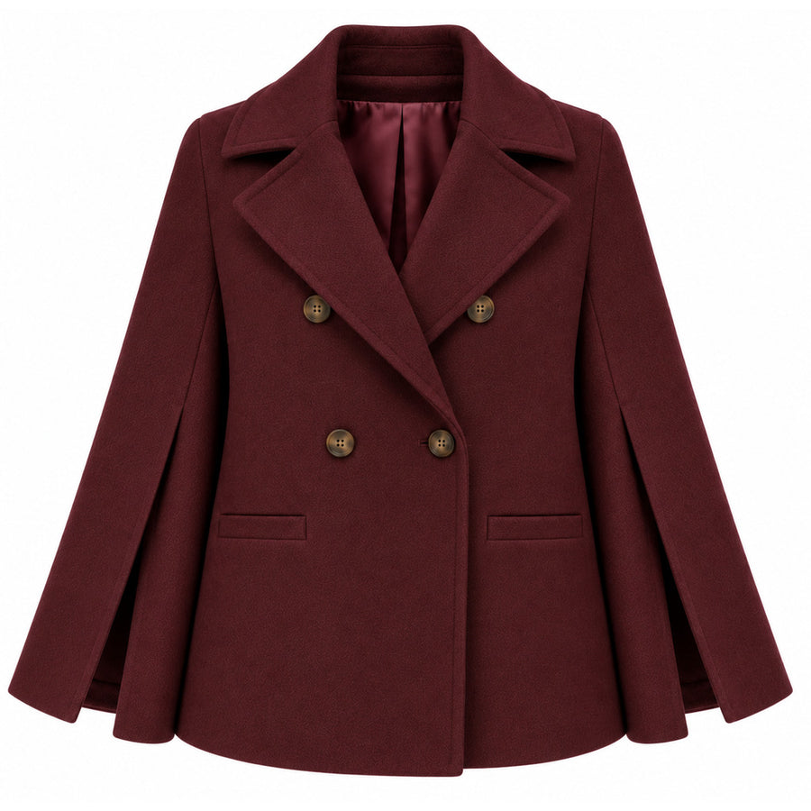 Loro Piana Tessuto – Kimono-Style Double-Breasted Peacoat in Red – Front flat view with four buttons and wide lapels