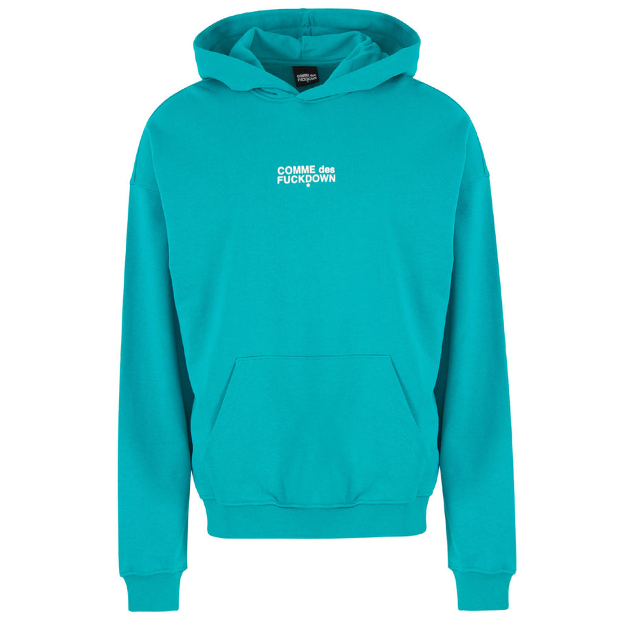 Comme Des Fuckdown Logo-Print Green Cotton Hoodie