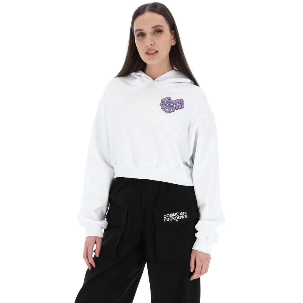 Comme Des Fuckdown Cropped Hoodie in White