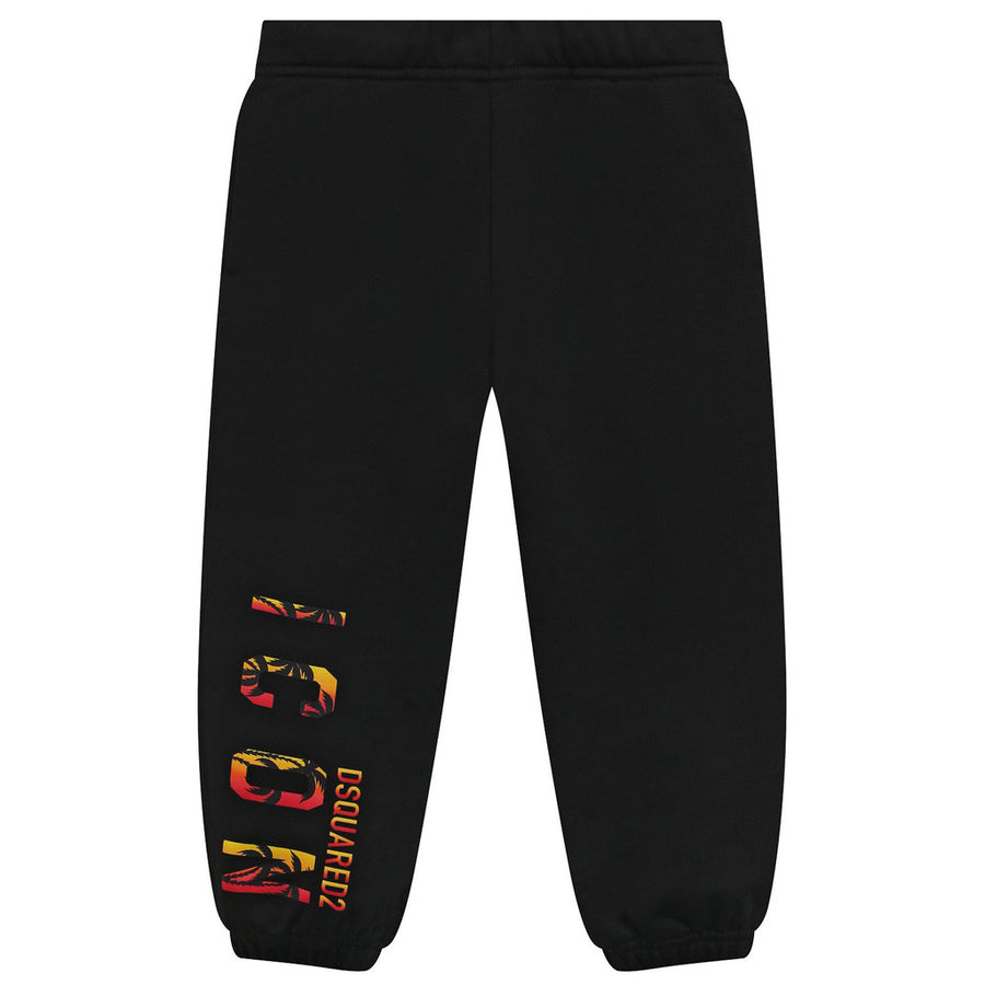 Dsquared2 – Icon Trousers in Black – front view with colourful leg print