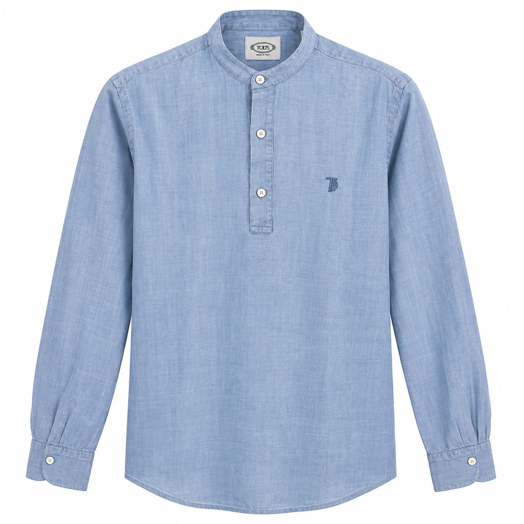 Tod'S – Long-Sleeved Mandarin-Collar Polo – flat front view in light blue