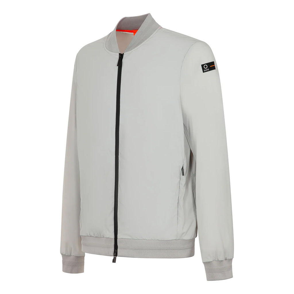 Suns – Fuji Ice Grey Stretch Jacket – angled front view with sleeve logo and pockets