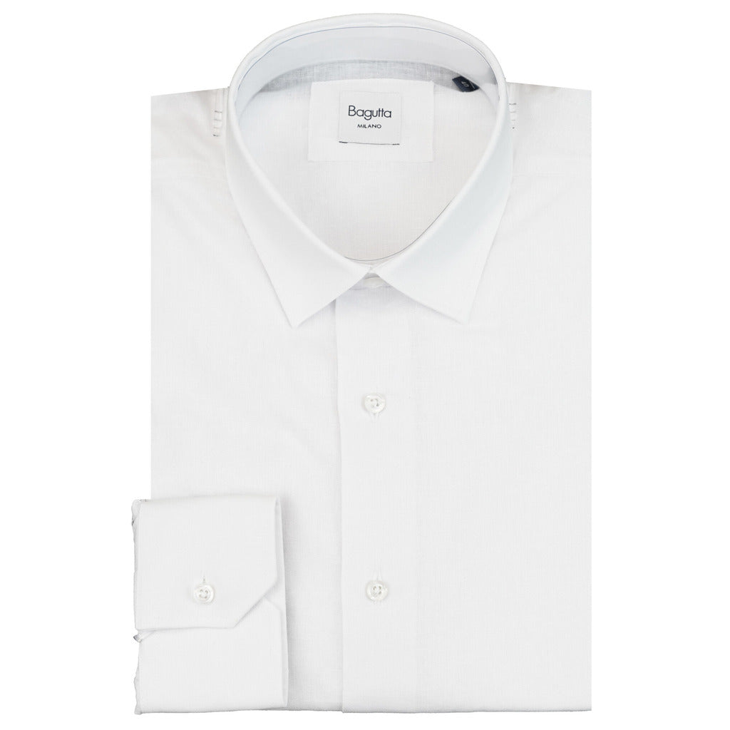 Bagutta – white linen blend shirt – folded front packshot with pointed collar and buttoned cuff