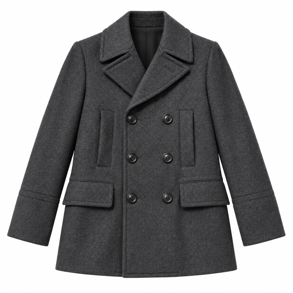 Dolce & Gabbana – grey wool-blend peacoat – front packshot with double-breasted buttons