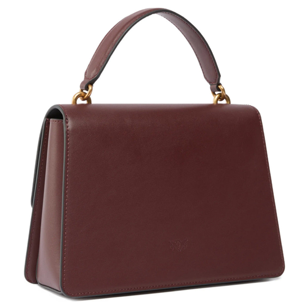 Pinko – Love One top-handle handbag in burgundy – angled rear view showing structured sides