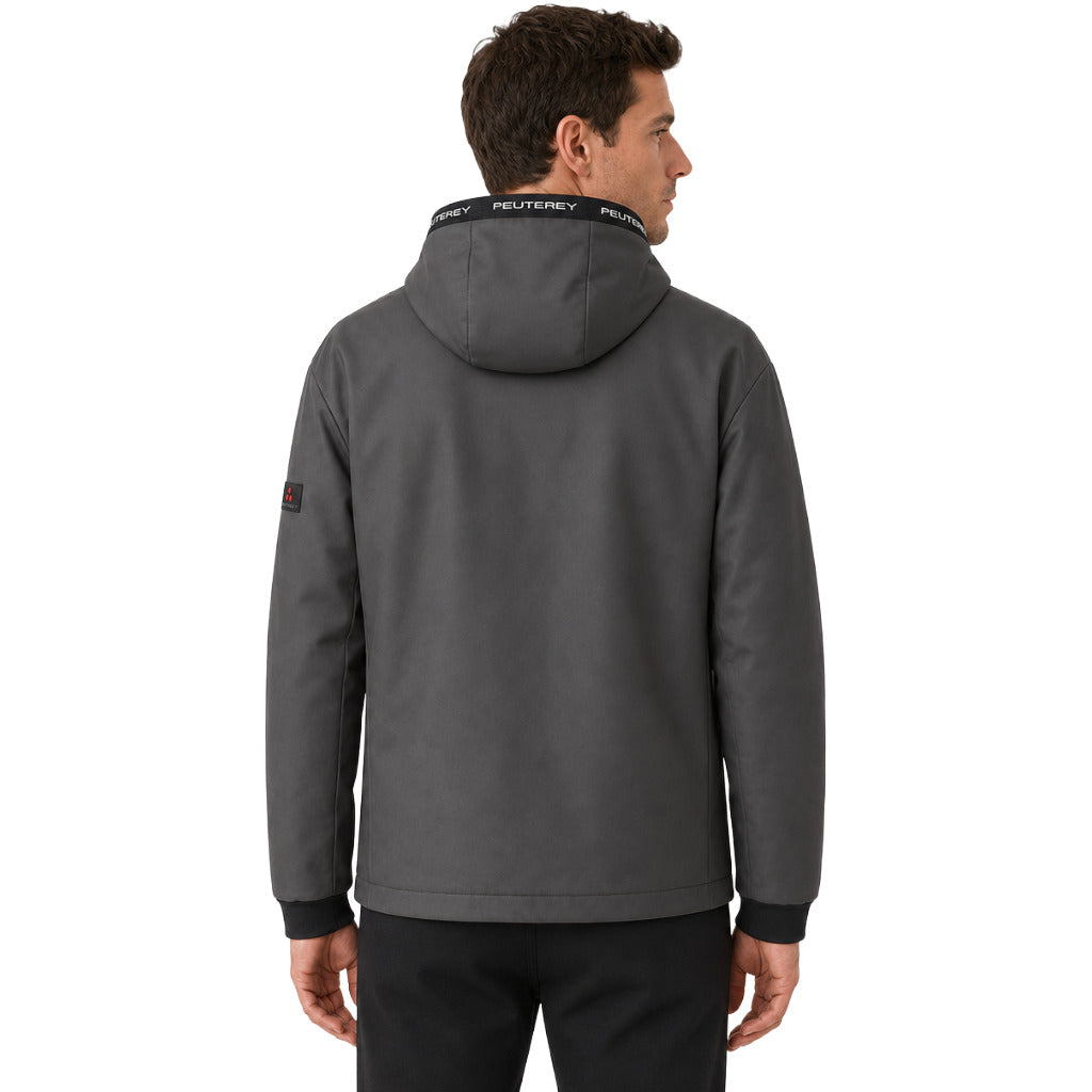 Peuterey – grey hooded windbreaker jacket – back view worn by model