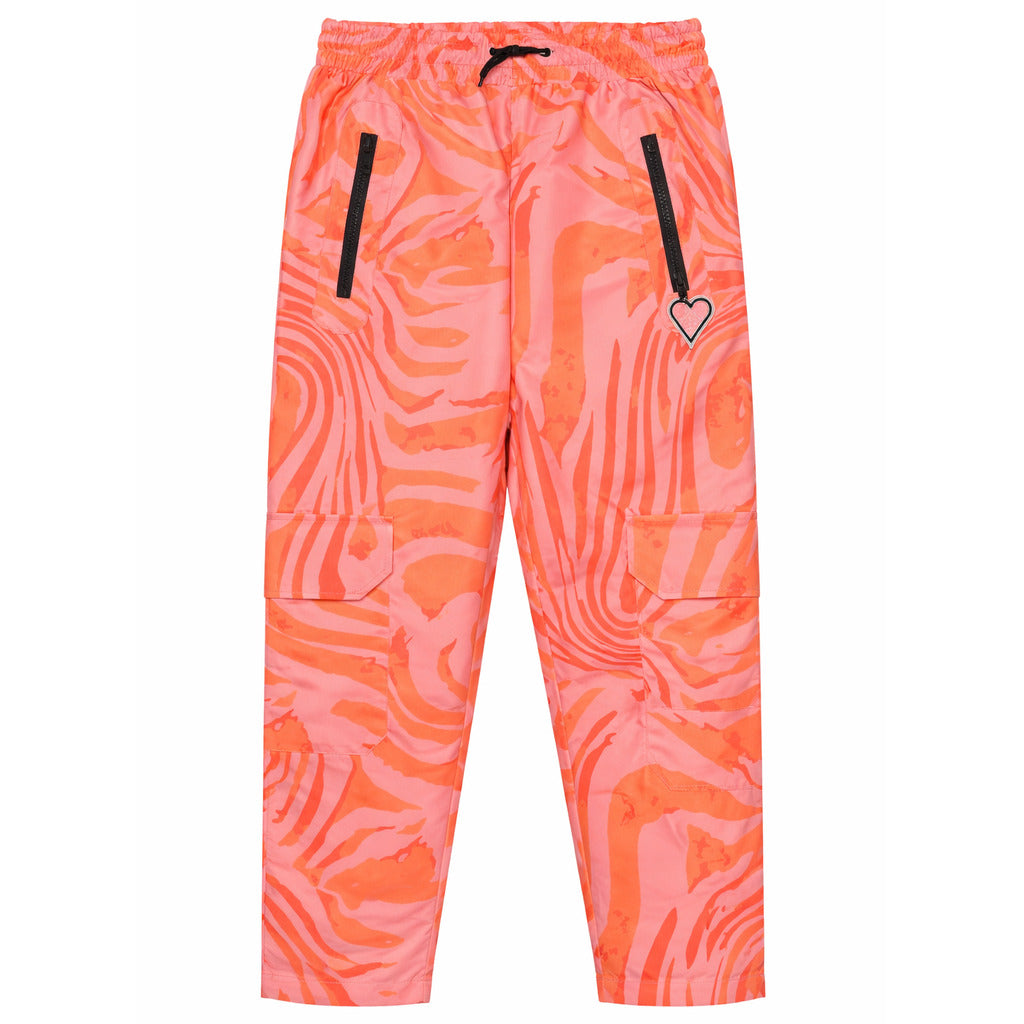 Pharmacy Industry – orange triacetate cargo trousers – front view with zip pockets and flap cargo pockets