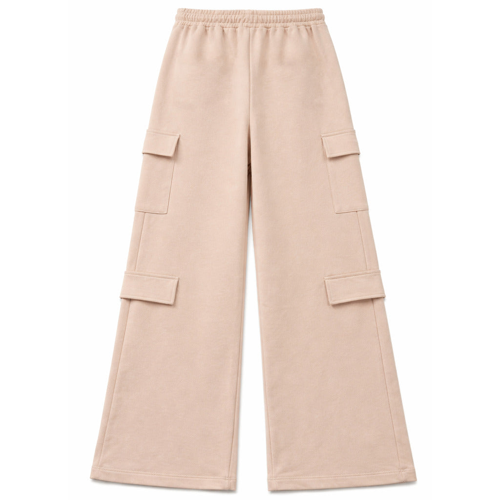 Comme Des Fuckdown – beige cargo trousers with wide legs – back flat packshot with elastic waistband
