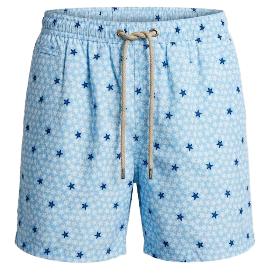Mc2 Saint Barth – light blue Starfish Dot swim trunks – front view with drawstring waist