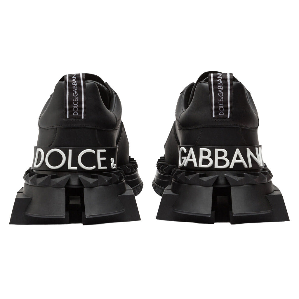 Dolce & Gabbana – Super Queen black leather sneakers – rear view with oversized heel branding