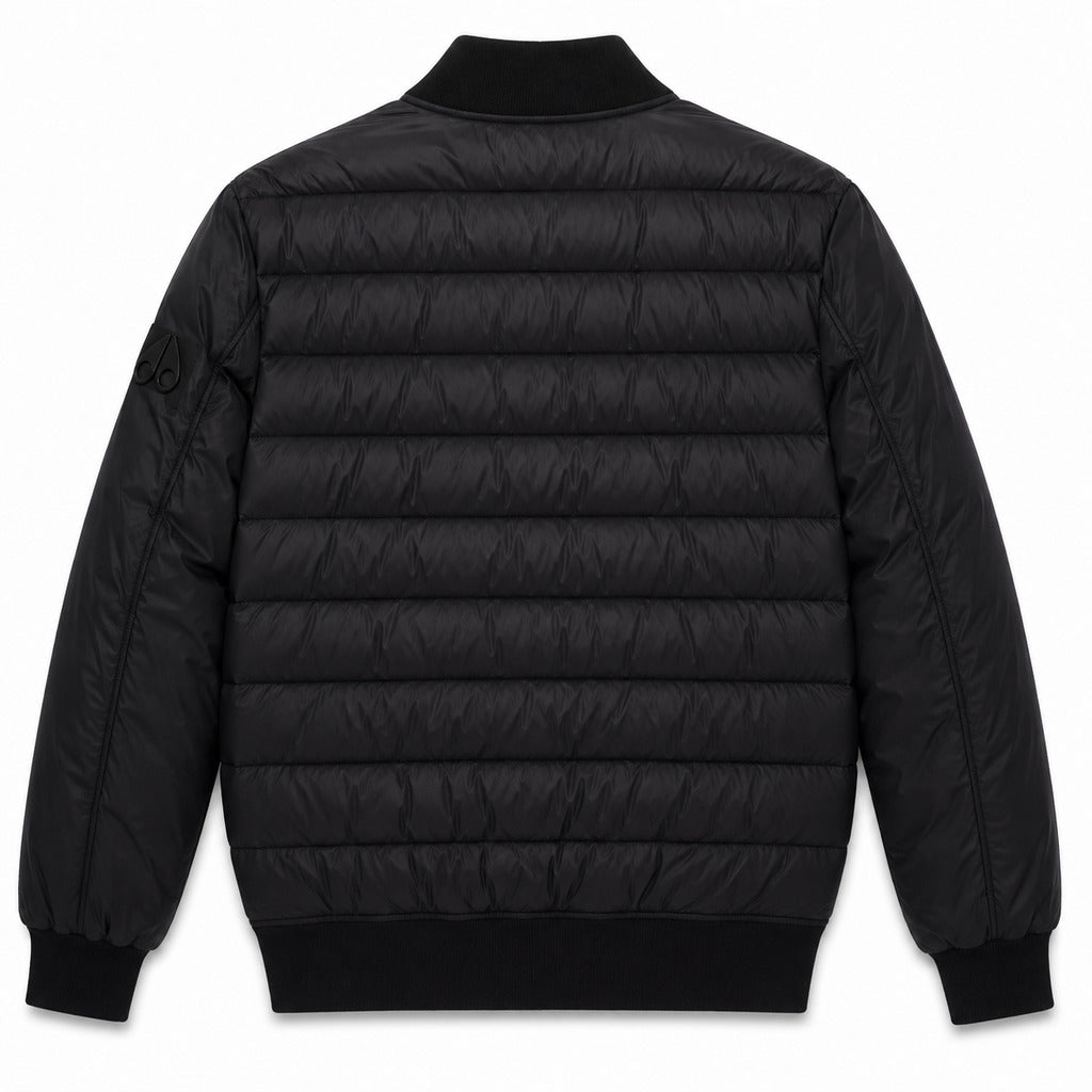 Moose Knuckles – black quilted down jacket – back packshot showing horizontal stitching