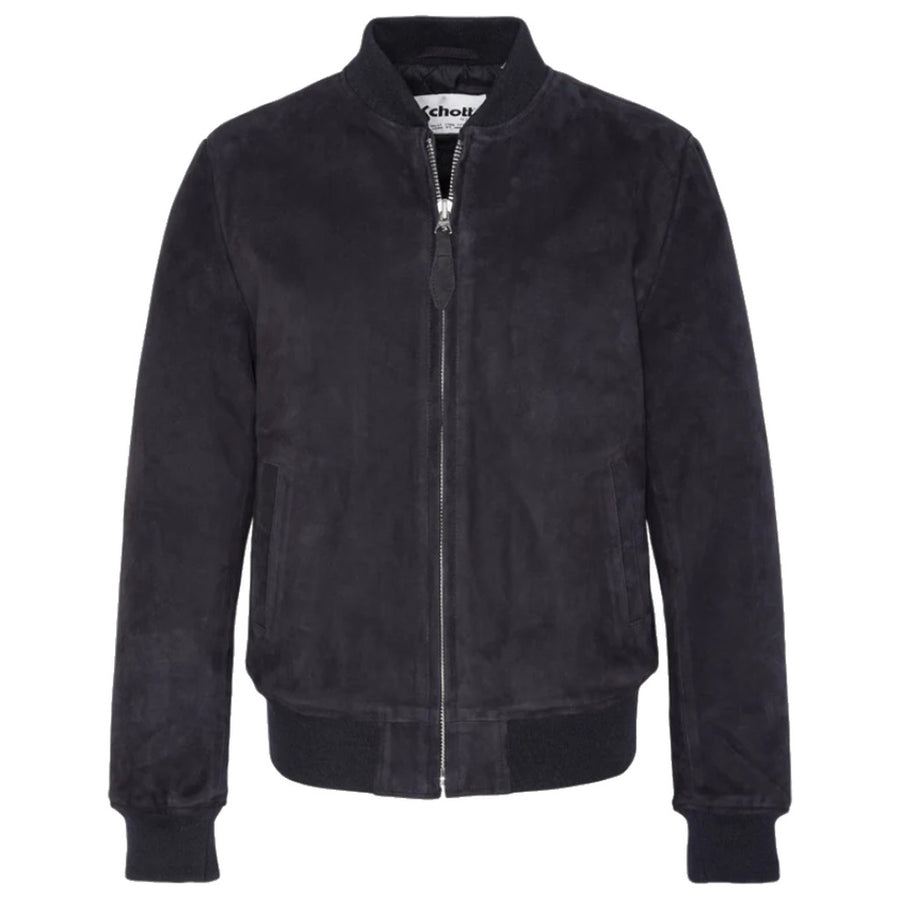 Schott Nyc – GOAT SUEDE CASUAL BOMBER JACKET – Dark blue front view