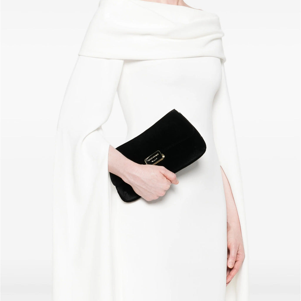 Emporio Armani – black velvet clutch bag – gold chain and clasp detail