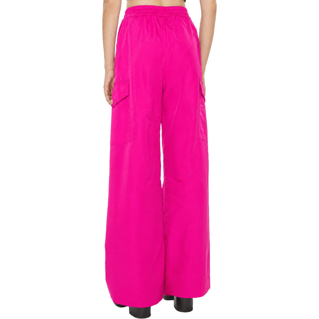 Pinko – fuchsia wide-leg trousers – back view showing waistband and cargo-style pockets