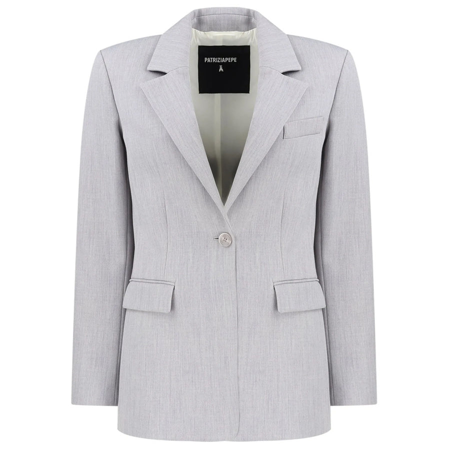 Patrizia Pepe – grey melange formal jacket – front flat lay with notched lapels and flap pockets