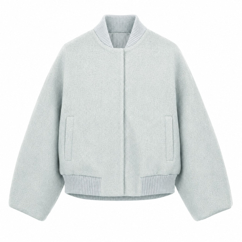 Loro Piana Tessuto – pale grey wool bomber jacket – front view, flat packshot