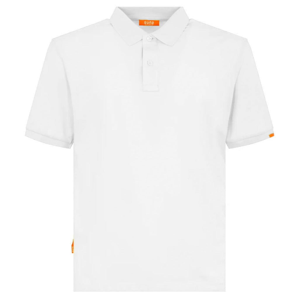 Suns – Federico Back Trousers polo – white front view with orange accents