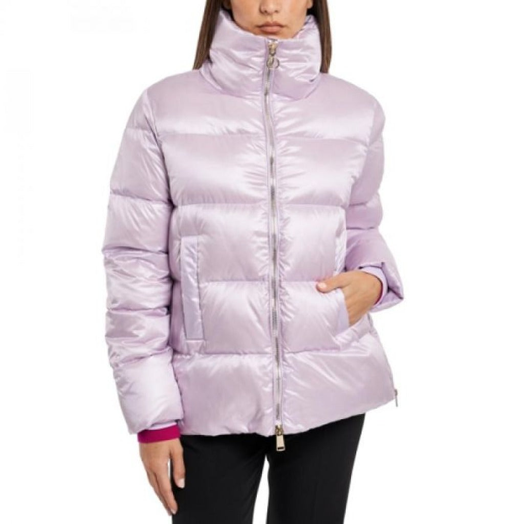 People Of Shibuya – Nujo Quilted Down Jacket – Lilac front view with raised collar and pockets