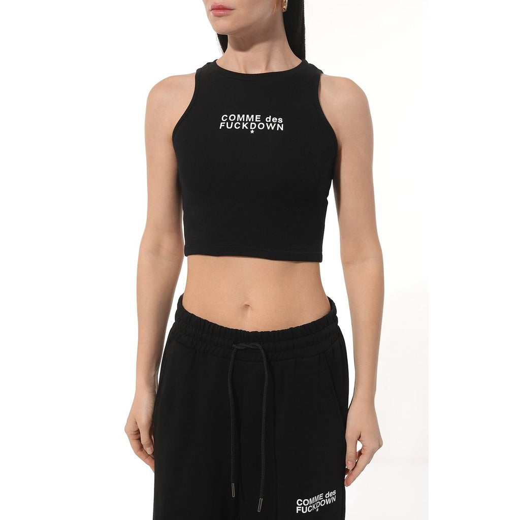 Comme Des Fuckdown Black Ribbed Cotton Cropped Top