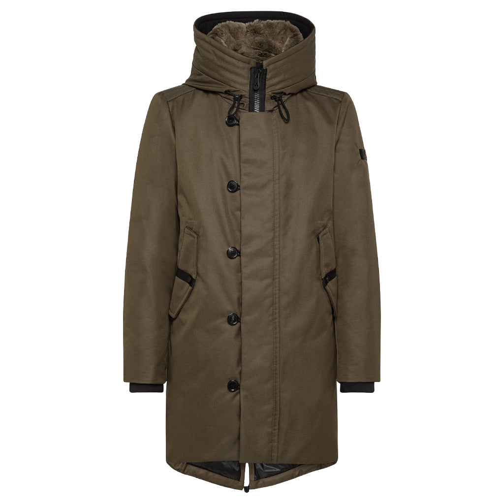 Peuterey – Kasa SL military green fur-lined down parka – front-facing flat product view