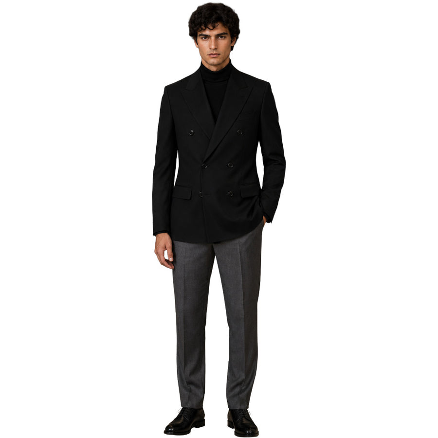 Dolce & Gabbana – black double-breasted jacket – front view worn with charcoal trousers