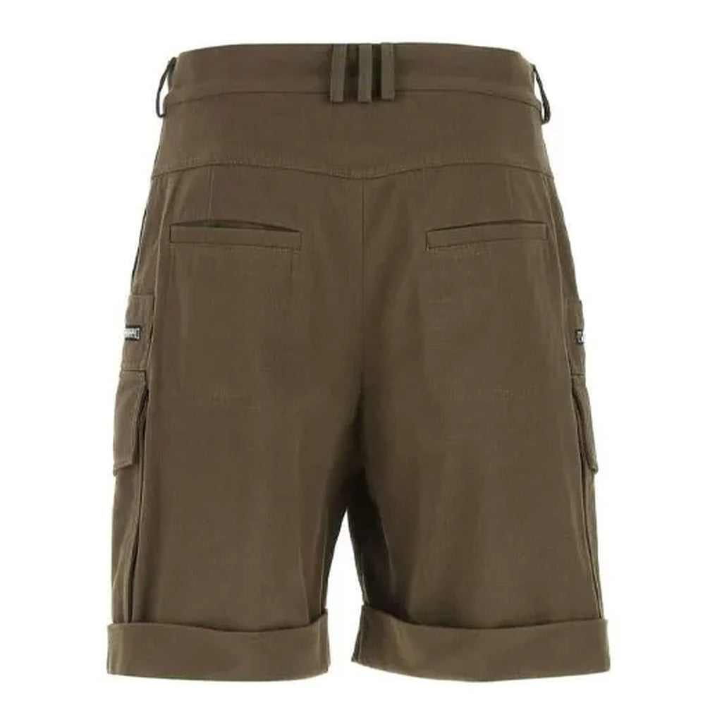 Balmain – military green cotton cargo shorts – flat rear view with welt pockets