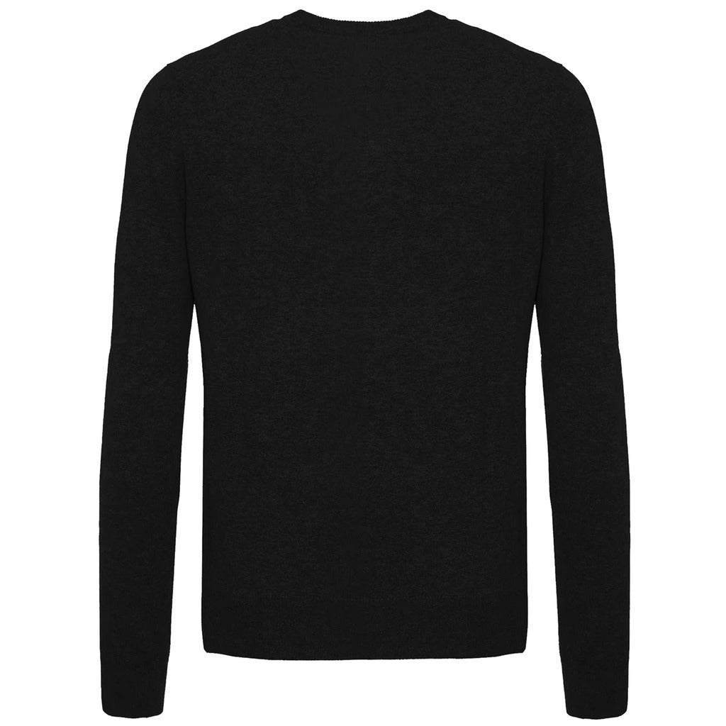 Malo – Paricollo Crewneck Sweater – back view in black with plain knit