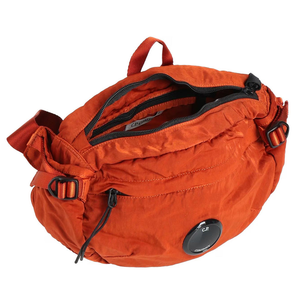 C.P. Company – orange nylon blend belt bag – open top reveals zipped inner compartment