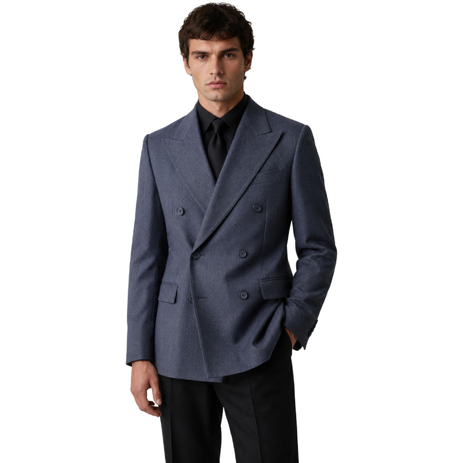 Dolce & Gabbana – blue double-breasted formal jacket – front view worn with black trousers