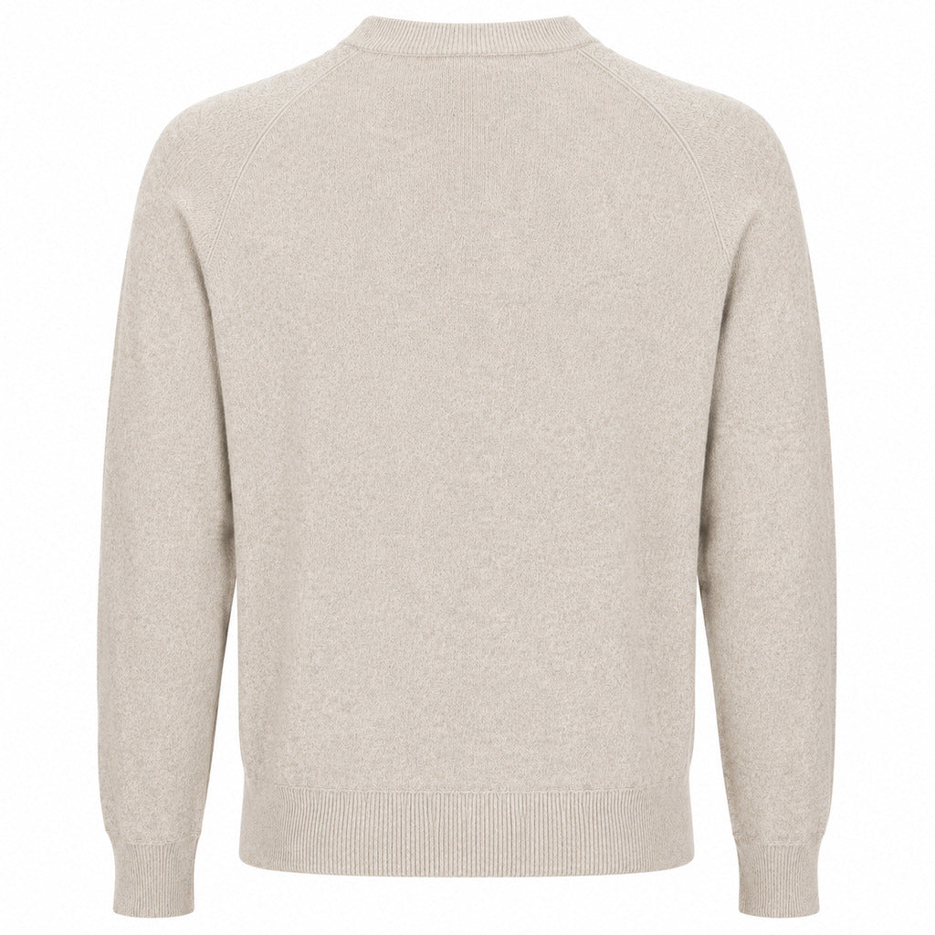 Emilio Romanelli – beige cashmere crewneck sweater – back view with raglan seams