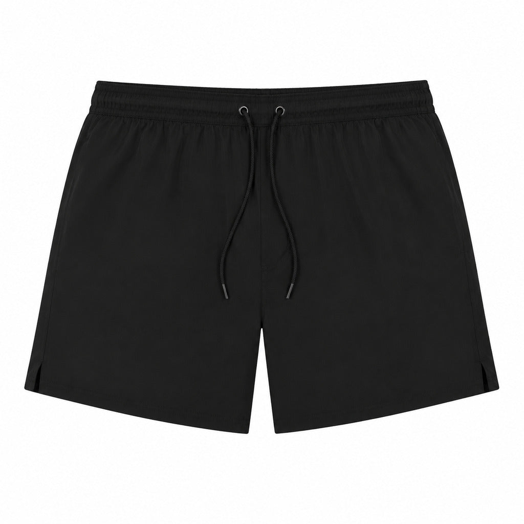 Mc2 Saint Barth – black swim trunks – front flat lay with drawstring waistband