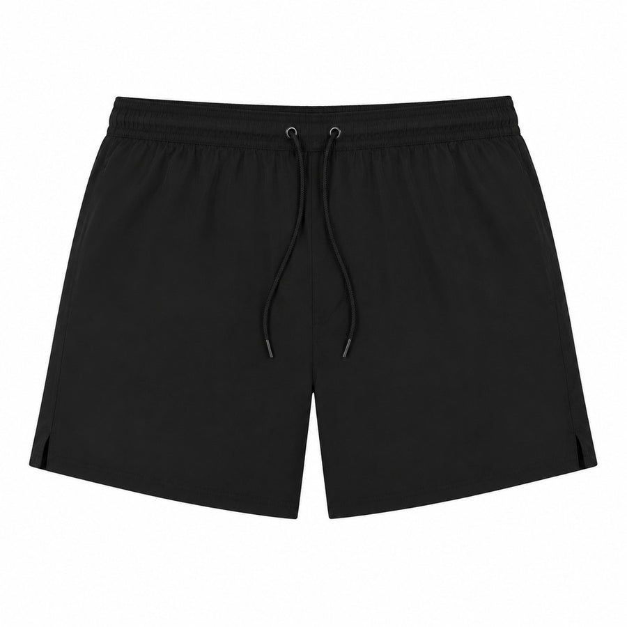Mc2 Saint Barth – black swim trunks – front flat lay with drawstring waistband