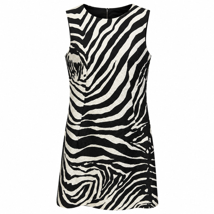 Dolce & Gabbana – sleeveless black zebra-print short dress – front flat lay