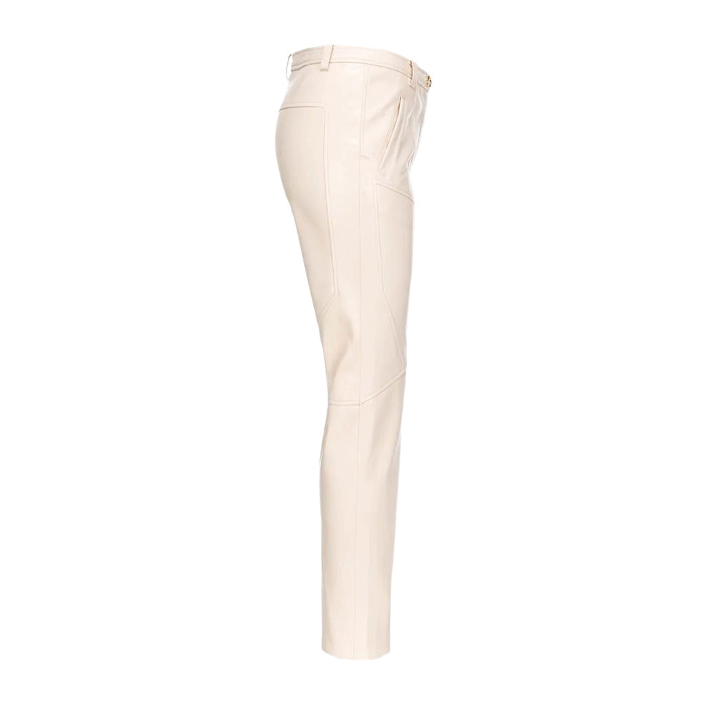 Pinko – beige faux leather trousers – side view, flat product shot