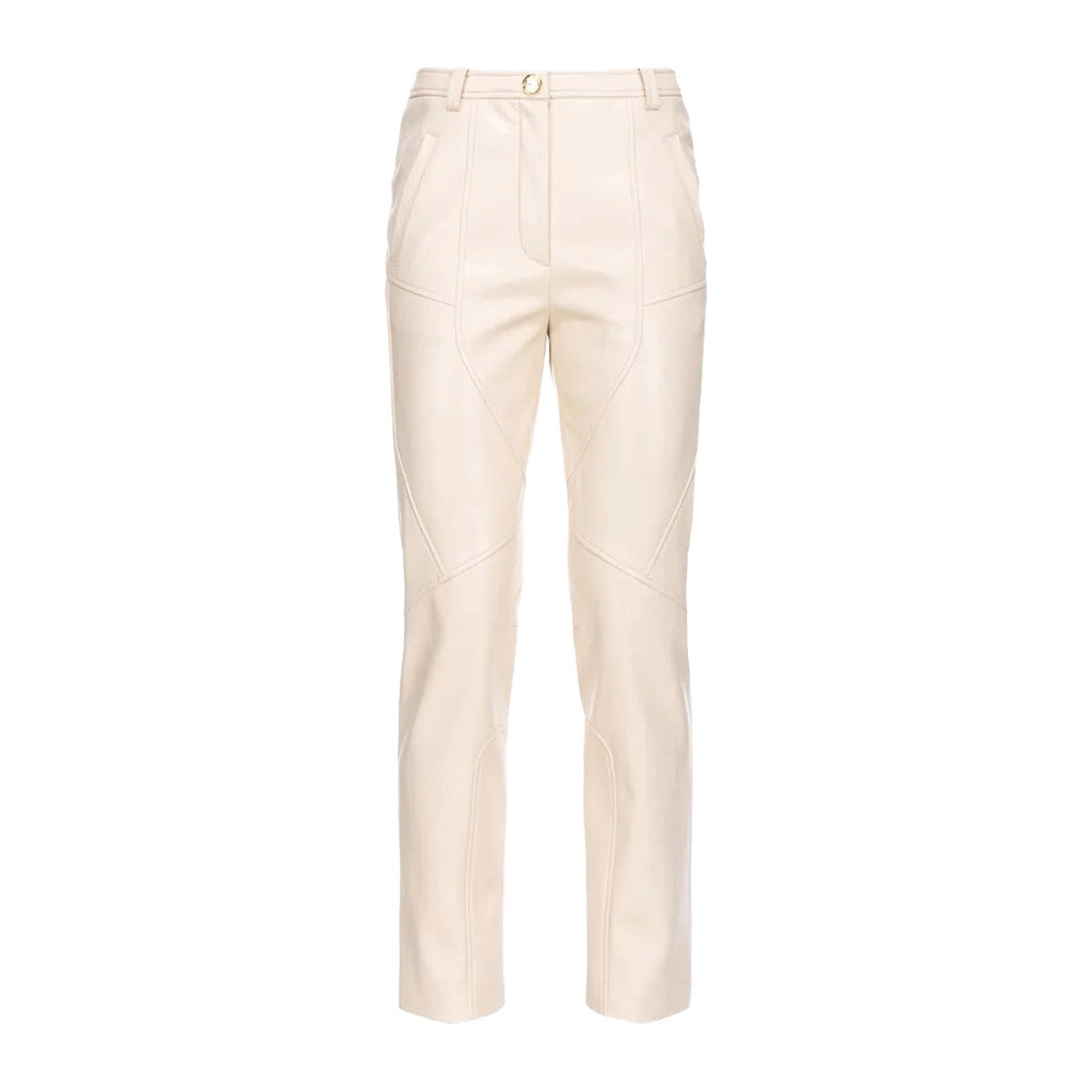 Pinko – beige faux leather trousers – front view, flat product shot