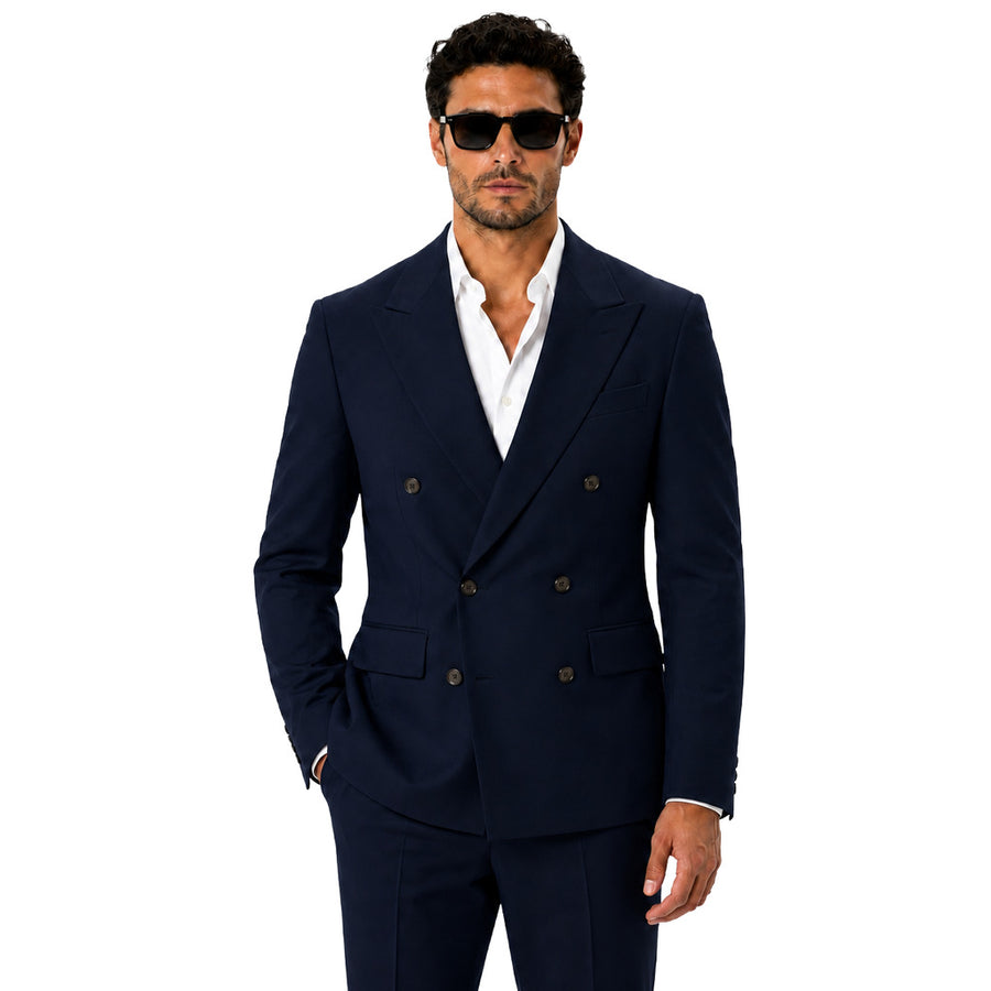 Dolce & Gabbana – blue wool-blend double-breasted jacket – front view worn by model