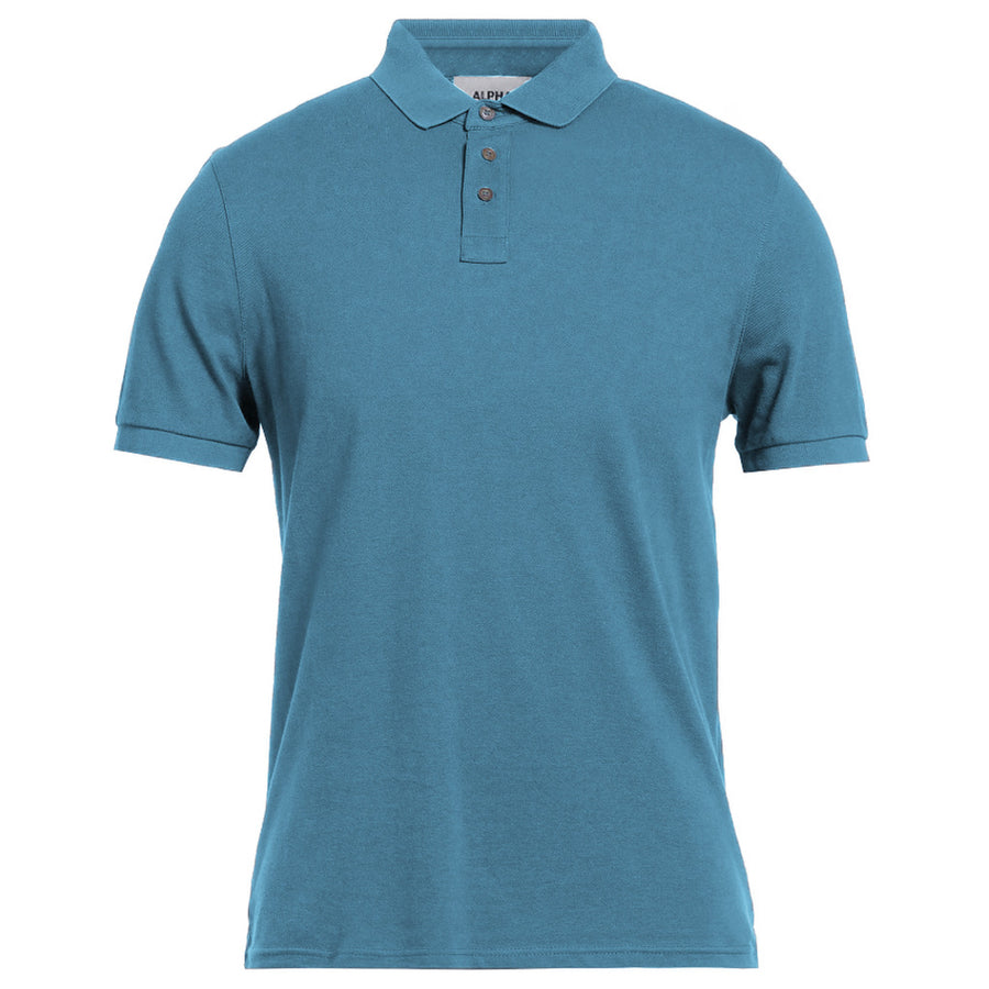 Alpha Studio – Polo Shirt in Light Blue – front-facing flat packshot with button placket