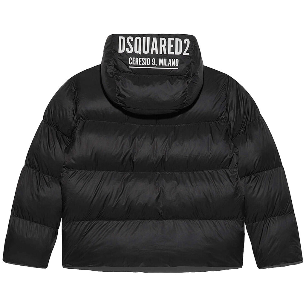 Dsquared2 – Ceresio Down Jacket – Back view in black showing the branded hood label