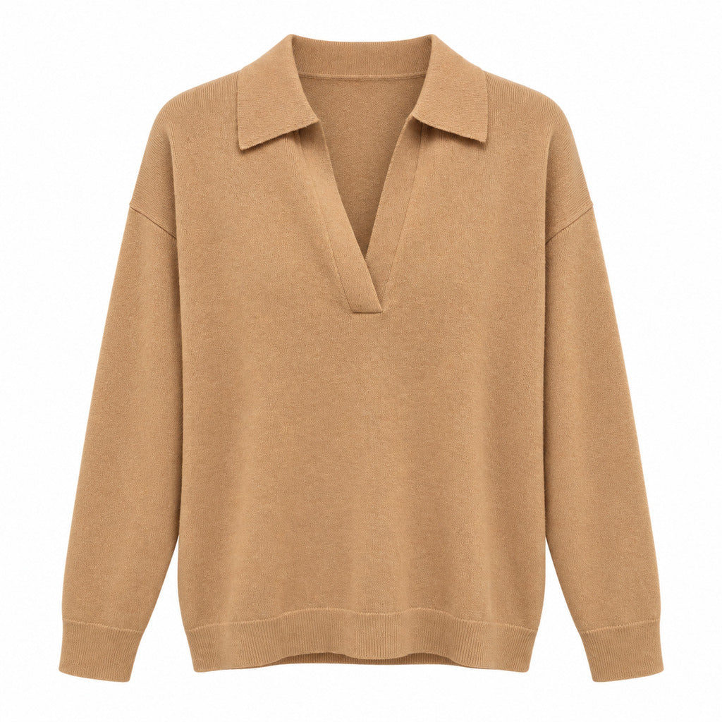Anna Molinari – camel wool polo sweater – front flat lay