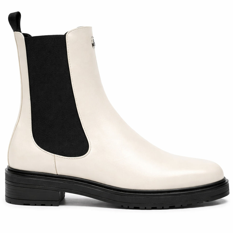 Patrizia Pepe – ivory calfskin Chelsea ankle boot – side profile on white background