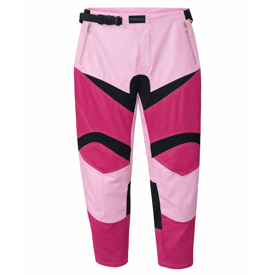 Pinko – Prometeo pink color-block trousers – front flat view with black panels