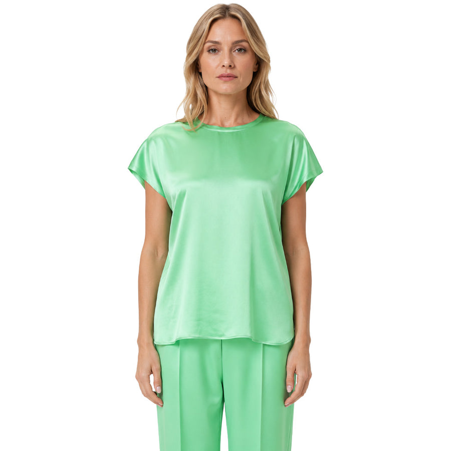 Pinko – Farida glossy green blouse – front view worn by model against white background