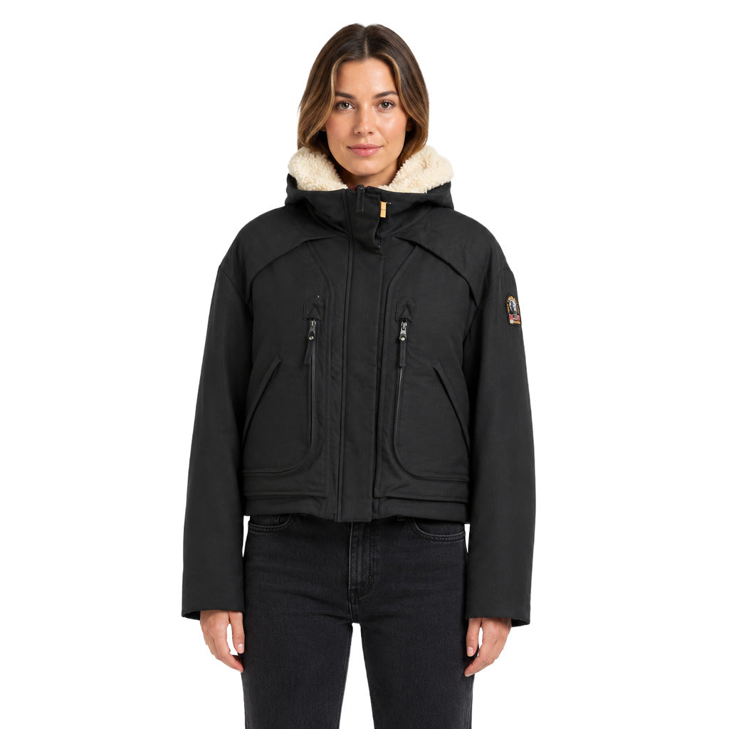 Parajumpers – Mirny black hooded jacket – front view worn by model with zip pockets