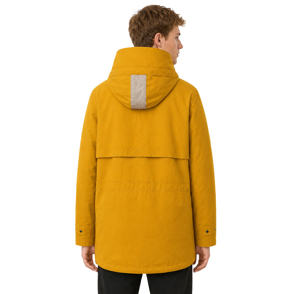 Peuterey – yellow hooded jacket – rear view worn by a male model