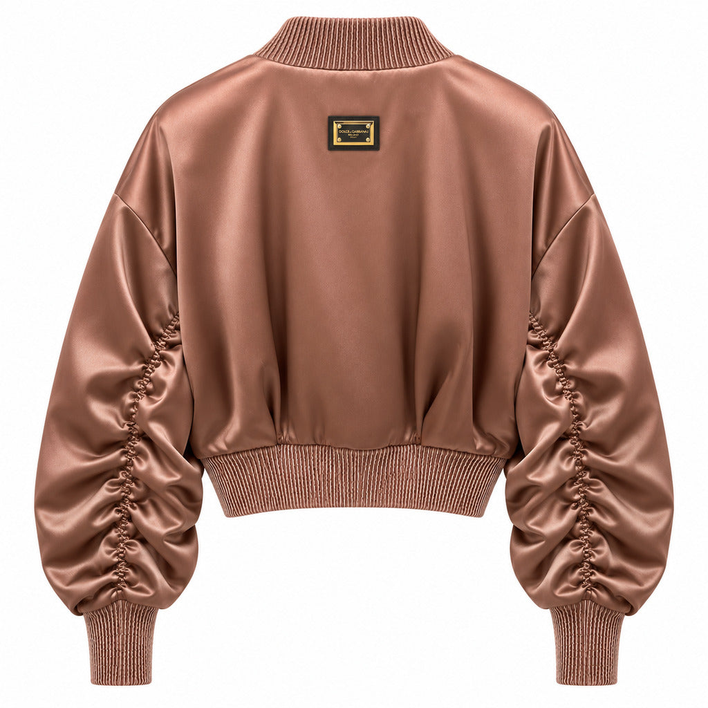 Dolce & Gabbana – brown pleated bomber jacket – back view with collar label