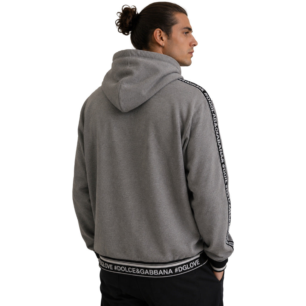 Dolce & Gabbana – grey logo-stripe hoodie – back view showing hood and sleeve stripes