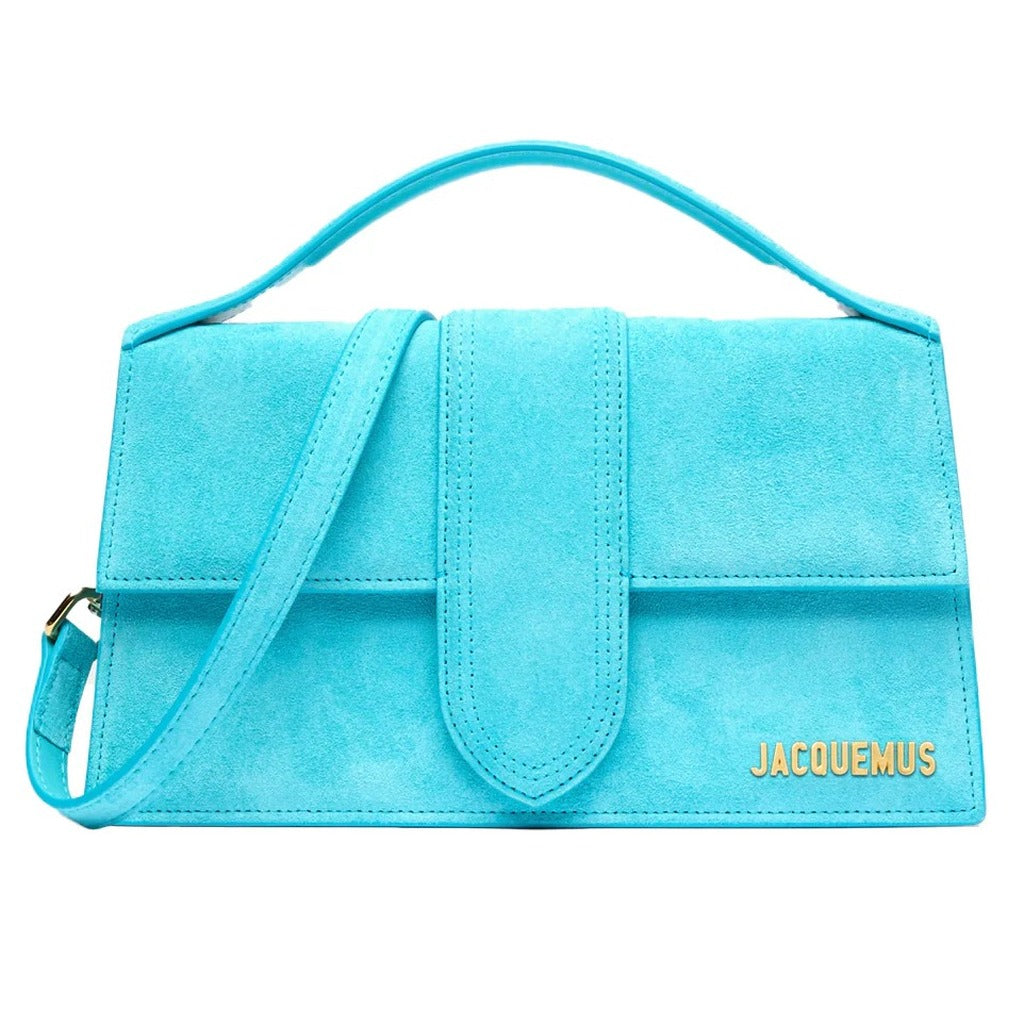 Jacquemus – Le Grand Bambino suede bag – light blue front with top handle